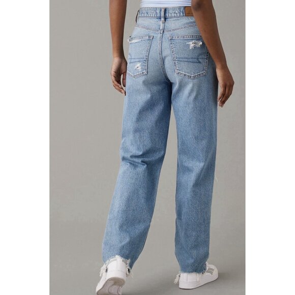 American Eagle Highest Rise Baggy Straight Jeans Womens 4 Distressed NWT - Picture 2 of 13